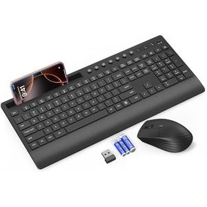 Trueque Wireless Keyboard and Mouse Combo - Full-Size Quiet Keyboard with Palm Rest, Phone Holder, Multimedia Keys, Power Switch, Compatible with Windows, Chrome OS, PC, Laptop (Batteries Included) - Missing Dongle