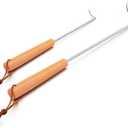 Pigtail Food Flipper 2Pcs, HaSteeL 12 & 17 Inch Meat Turner Hook, Stainless Steel Pig Tail Flipper Hook With Wooden Handle, Grill Accessories for BBQ Grilling Griddle Kitchen Cooking - Right Handed
