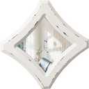 Farmhouse Small Decorative Mirrors for Wall Decor Living Room 7.9 inch, Hanging Distressed White Vintage Wood Frame Bedroom Mirror, Rustic Rhombus Wall Mounted Mirror for Home Decor (Rhombic)
