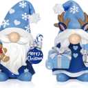 Menkxi 2 Pcs Winter Christmas Gnomes Figurines Rustic Scandinavian Nordic Elf Figurine Wooden Snowy Blue Gnome Tabletop Decoration Set for Winter Holiday Table Centerpieces Xmas Gift Party Supplies