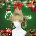 Wiggy Mermaid Blonde Braided Wig with Red-bow Earrings for Women Christmas Cindy Wig with Accessories for Halloween Christmas Costume Party (Beige)