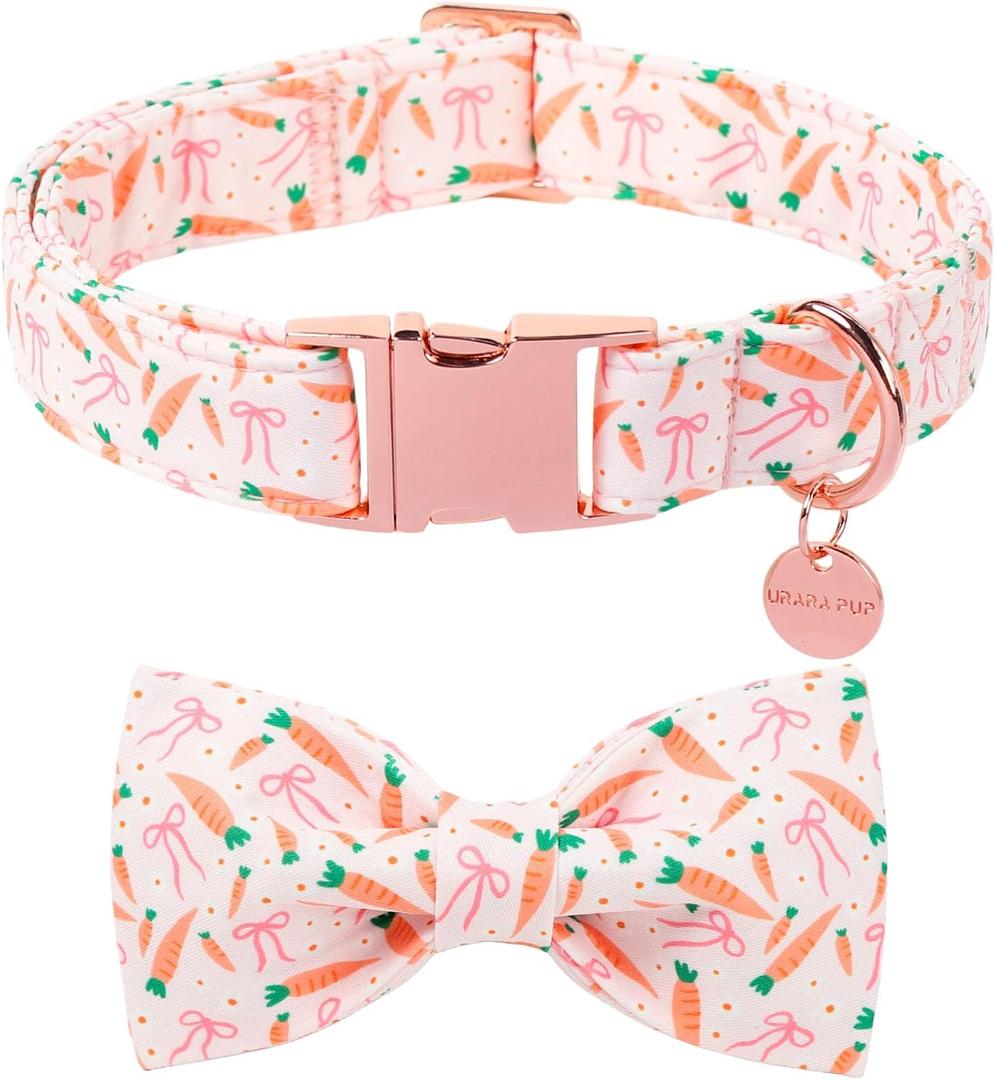 Easter Dog Collar with Bow Tie, Cotton Bunny Bowtie for Large Girl Boy Dog, Cute Rabbit Pet Collar with Metal Buckle, Gift, S