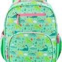 mibasies Girls Backpack 5-8: Lightweight Kids Backpacks for Girls - Girl Bookbag for Elementary School - Dinosaur Forest Light Green