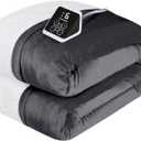 Westinghouse Heated Blanket Full Size, Soft Flannel to Sherpa Electric Blanket with 10 Heating Levels, 1-12 Hours Auto Shut Off, Fast Heating Warming Blanket, Machine Washable, 72x84 Inch, Charcoal