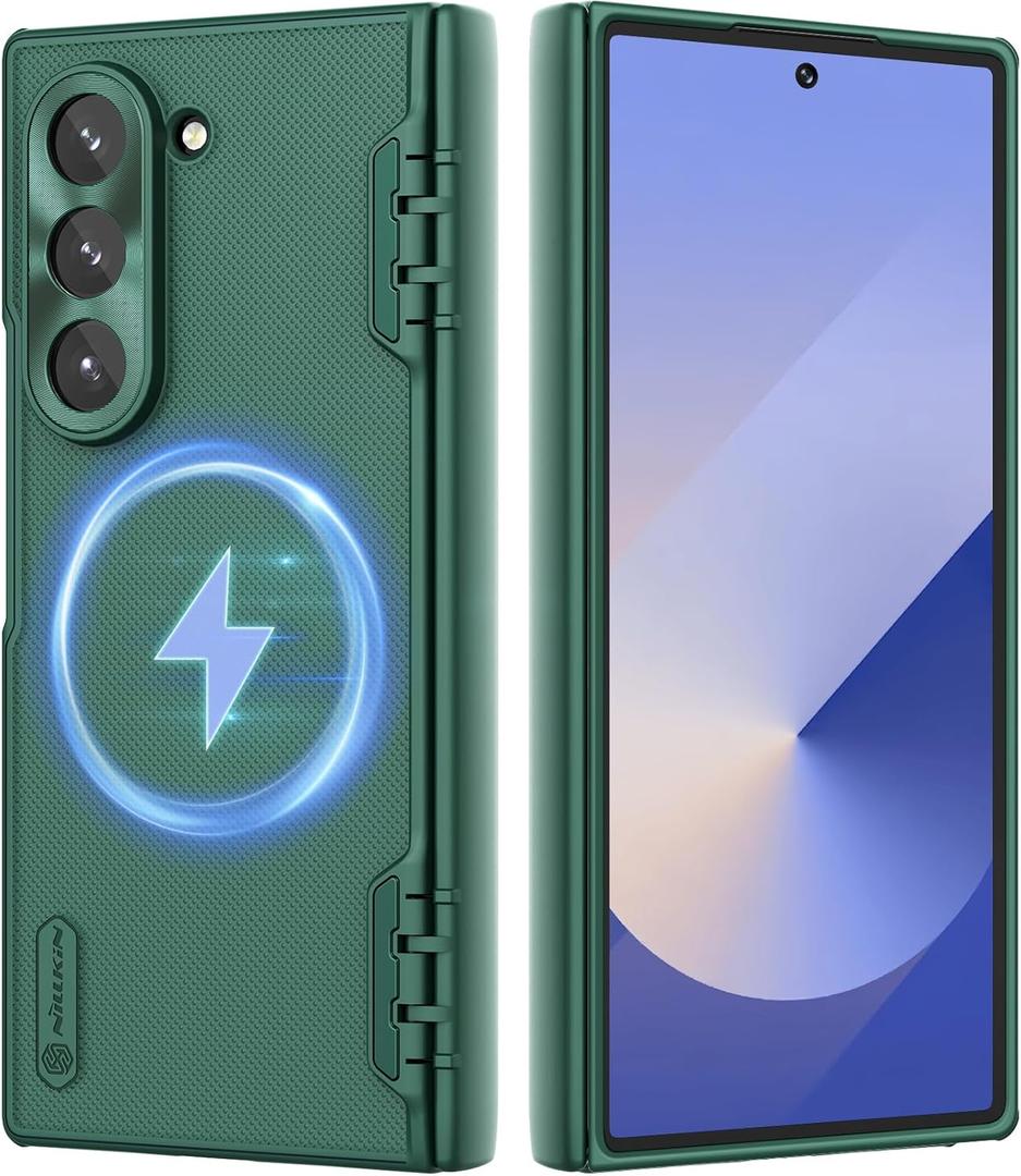 Nillkin for Samsung Galaxy Z Fold 6 Magnetic Case with Screen Protector, [Compatible with MagSafe][Hinge Protection] Frosted Texture Slim Fit Protective Phone Case for Galaxy Z Fold 6 Case Green