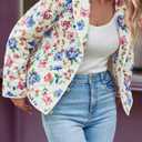 Tankaneo Womens Puffer Quilted Jacket Lightweight Floral Print Button Down Long Sleeve Patchwork Outwear Coats Small