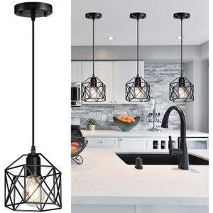 1-Light Vintage Hanging Light Pendant Light Fixture Farmhouse Basket Cage Hanging Ceiling Light with Metal Caged for Kitchen Island Dining Restaurant Room Hallway Hotel Bar