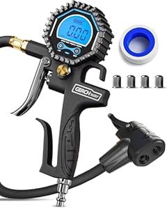 Presta Valve Air Chuck - Digital Bike Tire Pressure Gauge with Inflator ±1% Accuracy, 3-200 PSI - Schrader to Presta Valve Adapter for Air Compressor Attachment