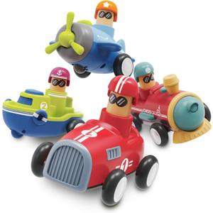 LiKee Toy Cars for Toddlers 1 2 3 4 Years Old Boy Girl, 4 Pcs Pull Back Cars for 18+ Months Baby Infant Gift, Kids Trucks Push and Go Back Friction Powered Vehicles (Transport)