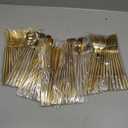 Rubtlamp 90Pcs Gold Plastic Silverware, Gold Disposable Utensils, Plastic Cutlery Include 30 Plastic Knives, 60 Forks and Spoons, Fancy Plastic Silverware Heavy Duty for Party, Wedding
