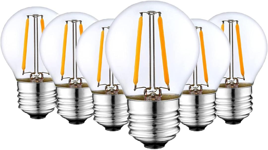 Dimmable 2W LED Globe Bulb 25Watt Equivalent E26 Light Bulb Warm White 2500K LED Edison Bulb, Vintage Filament Edison Decorative Bulb for Chandelier, Ceiling Fan, 6 Pack