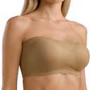 Non-Slip Strapless Bra, Push Up Seamless Invisible Bralette Beige, L