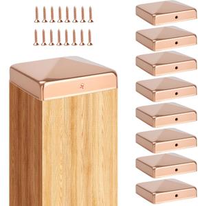 4x4'' Solid Copper Post Caps, 99.99% Pure Copper Fence Pyramid Decking Caps with Screw for Metal Wood Cedar Fence Deck Corridors Mailbox Posts End Cover (4)