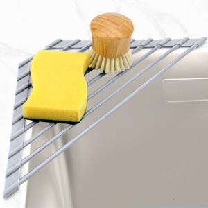 MERRYBOX Triangle Roll Up Dish Drying Rack Over The Sink, 2025 Anti-Rust Sink Drying Rack with Full Silicone Wrapped for Top of Corner, Anti-Slip Organizer for Kitchen (Triangle: 15.75" x 9" x 3")