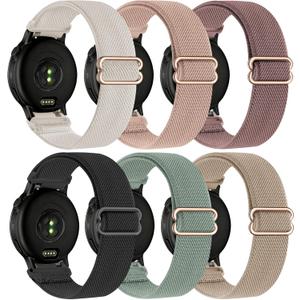 20mm Stretchy Nylon Band Compatible with Garmin Vivoactive 6 Watch Band/5/3/3 Music,6 Pack Soft Breathable Adjustable Sport Strap for Venu Sq/Venu 2 Plus/Forerunner 55/165/245/645/570-42mm