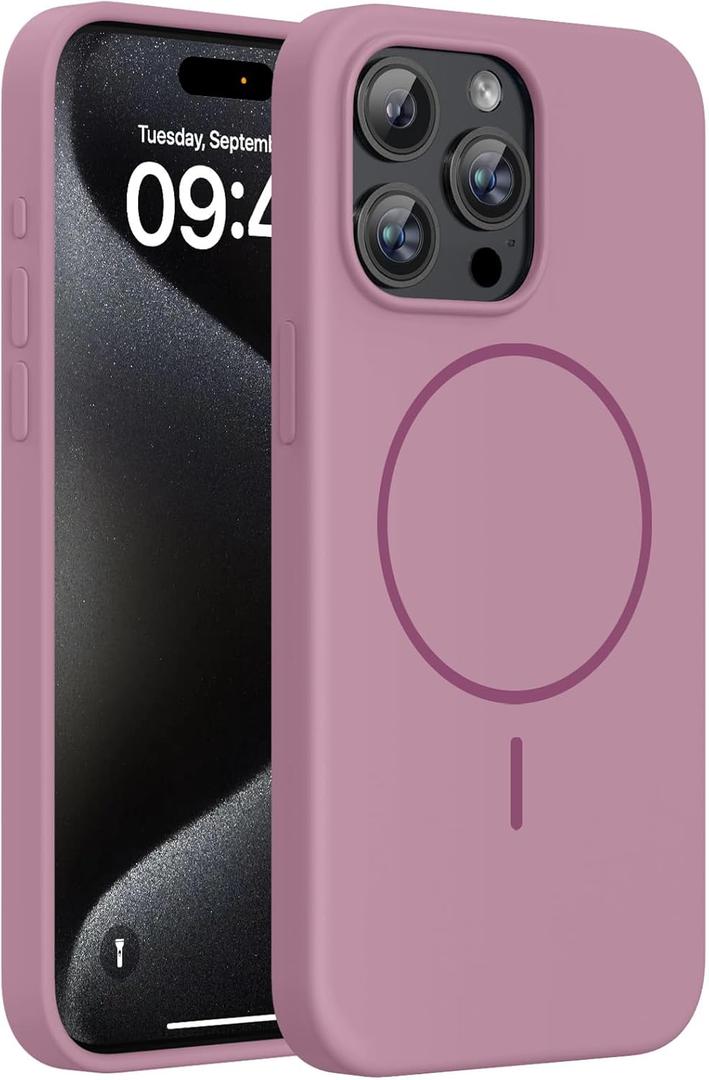 Miracase Magnetic for iPhone 15 Pro Max Case, [Soft Anti-Scratch Microfiber Lining], Compatible with MagSafe, Liquid Silicone Case Shockproof Drop Protection Phone Case for 15 ProMax, Blackcurrant