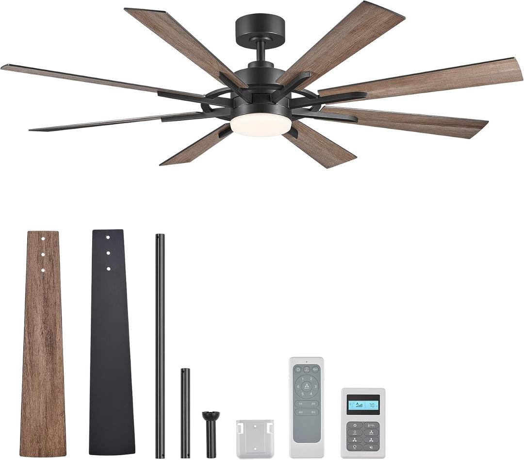 VONLUCE 60'' Ceiling Fan with Light, Farmhouse Ceiling Fan and Dual Remote