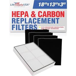 LifeSupplyUSA Complete Replacement Filter Set (1 True HEPA Air Cleaner Replacement Filter + 4 Carbon Filters) fIts Whirlpool Whispure AP150 AP250 SMALL