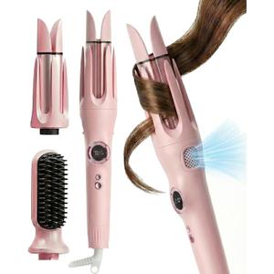 Hair Curler Automatic Rotating with Hair Curler & Straightener -3-In-1Tenazas para Ondas De Cabello -Curling Iron Automatic Hair Curler with Cold Air Styling,3 Temp,Negative Ions, Ceramic Coated