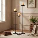 Black Tall Floor Candle Holder of 3 Large Wrought Iron Floor Candelabra | Large Fireplace Candle Holder Pillar Decor Candlestick Stand, Decorative Tall Black Candle Stand for Home Wedding Party Decor