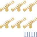 Bamboo Shape Cabinet Knobs Gold Dresser Knobs Kitchen Knobs Zinc Alloy Cupboard Wardrobe Knobs Drawer Pulls Door Knobs Single Hole Hardware Drawer Handles, 6 Pack