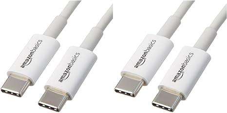 Amazon Basics USB-C to USB-C 2.0 Fast Charger Cable, 480Mbps Speed, USB-IF Certified, for Apple iPhone 15, iPad, Samsung Galaxy, Tablets, Laptops, 6 Foot, White (Pack of 2)