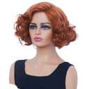 Short Copper Red Wavy Wigs for Women Auburn Curly Natural Synthetic Wig Ginger Middle Part Full Wig for Role Play,Halloween,Daily Use