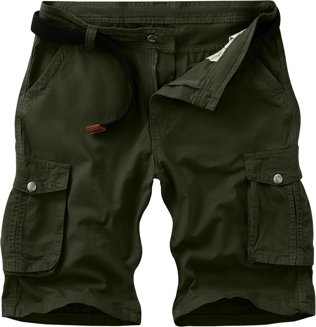 Cargo Shorts for Men Work Cotton Hiking Casual Summer Multi Pockets Short No Belt Green, Size: 36
