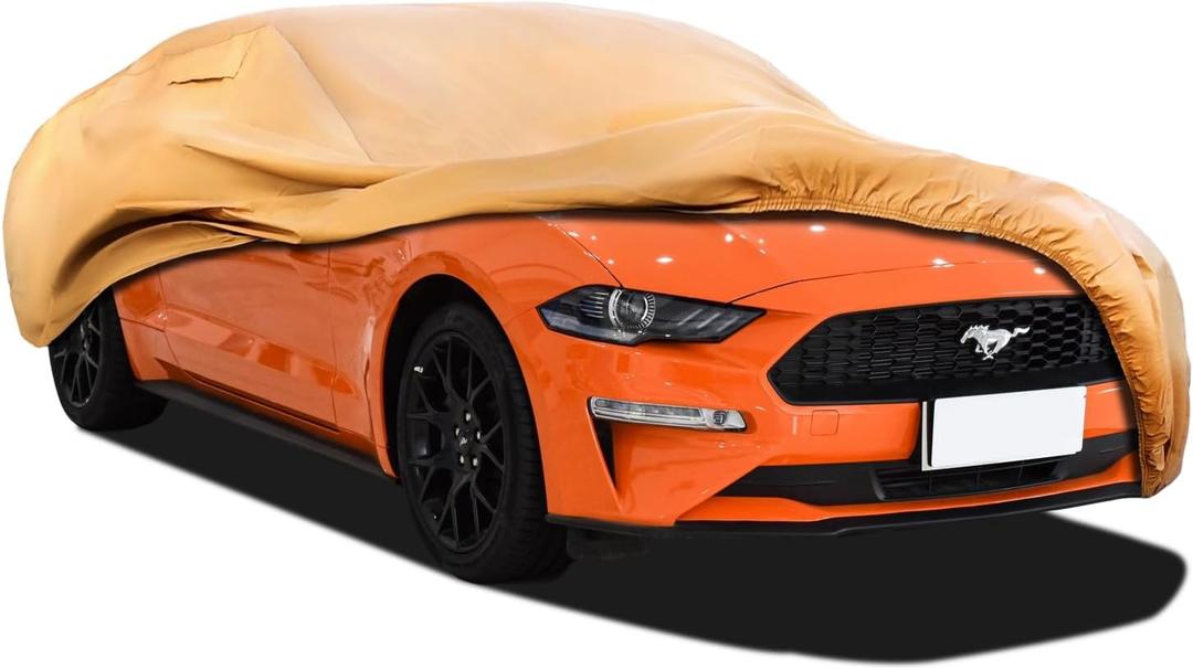 JURMON Heavy Duty Outdoor Car Cover Custom Fit for Ford Mustang, Windproof All Weather Waterproof Sun Rain UV Dust Snow Protection Outdoor Car Covers (Brown)