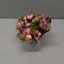 TKAS Artificial Flowers Fake Flowers Silk Rose Bouquets Decoration with Ceramics Vase for Table Home Office Wedding (Pink Bud)