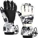 Ski Gloves, Snow Gloves, Touchscreen Snowboard Glove, Winter Warm Glove for Cold Weather (Small, Black White)
