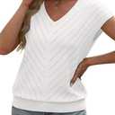 WIHOLL Short Sleeve Sweater for Women V Neck Trendy Summer Tops 2026 Beach Vacation Clothes Travel Business Casual Outfits (White, XL)