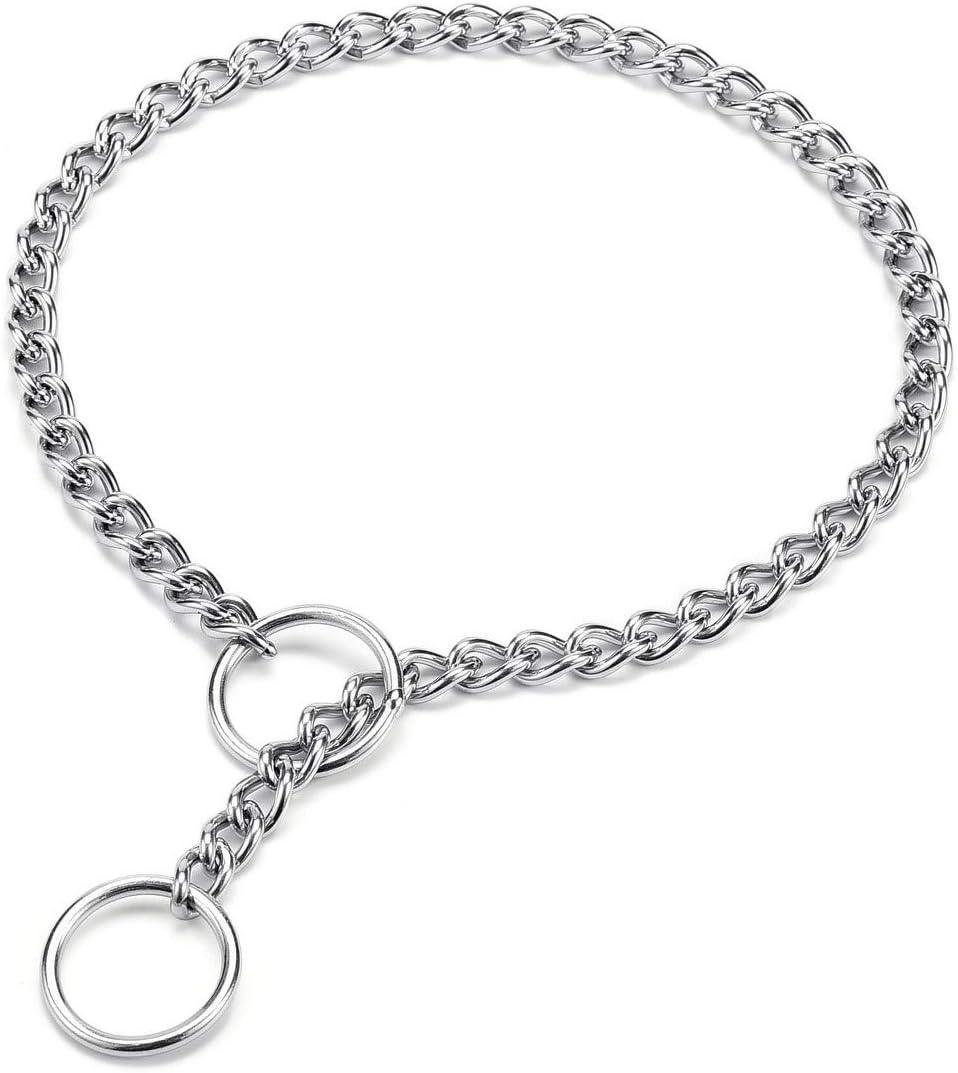 Mogoko Stainless Steel Dog Choke Chain Collar, Puppy Metal P Chain Slip Collar Pet Training Walking Choker(2.0mm;14.0 Inch) (2.0mm x 14.0 inch, Silver)