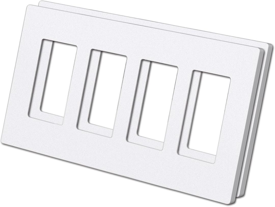 (2 Pack) BESTTEN USWP6 Matte Snow White 4-Gang Screwless Wall Plate, Decorator Outlet Cover, for Light Switch, Dimmer, USB, GFCI, Receptacle, H4.69 x W8.35