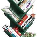 8 Tier Tree Bookshelf with Drawer, Free Standing Wood Green Bookcase for Narrow Space, Storage Organizer Bookshelves for Books, Book Case for Home Office, Living Room, Bedroom