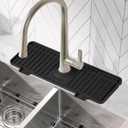 Amerner Kitchen Sink Splash Guard, 10 Large Slope & Adaptable Hole Faucet Mat for Kitchen Sink, Silicone Sink Organizer Sponge Holder for Kitchen, Bathroom, RV, Bar, 14.2 x 5.1, Black