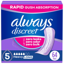 Always Discreet Adult Incontinence Pads for Women, Heavy Absorbency, Long Length, Postpartum Pads, 64 Count (2 Packs of 32)