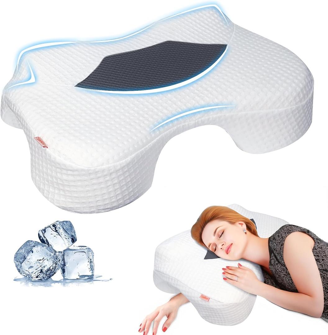 Side Sleeper Pillow with Arm Holes, Memory Foam Pillow for Neck Shoulder Cervical Pain Relief, Ergonomic Arm Holes Positioner Cooling Bed Pillows for Side Sleeping (Light Grey)