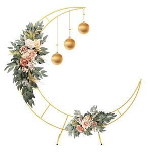 7.2 Feet Moon Shaped Wedding Arch Backdrop Stand Gold Frame for Festival Decorations Easy Assembly Rustproof Reusable Iron Material Ideal for Wedding Venue and Party Balloon Arch Display