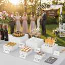 Blosssound 8 Pieces White Acrylic Risers with 8 Signage 2 Markers, 3-10 Inch Cube Nesting Risers Display Stands with Hollow Bottoms for Buffet Table Catering Dessert Food Collectibles Show