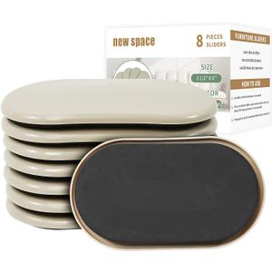 new space Oval Furniture Sliders, 8pcs 3 1/2" x 6" - Reusable Sliders for Carpet, Heavy-Duty Movers - Easily Move & Protect Furniture & Carpet (Beige)