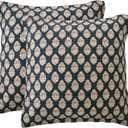 Levtex Home - Moreno - Euro Sham Set of Two - (26x26in.), No Insert -Damask Pattern - Blue, Red and Gold