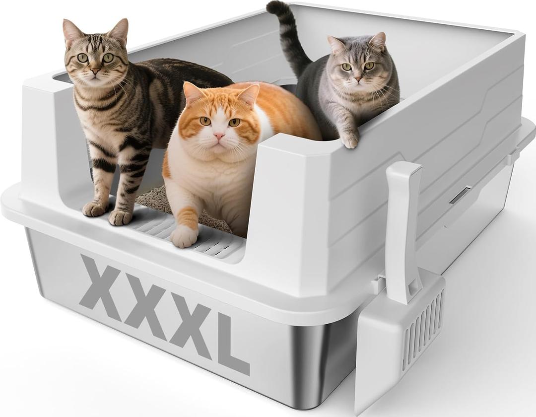 Extra Large Stainless Steel Litter Box | Enclosed Extra Large Cat Litter Boxes with Lid for Big Cats & Multi-cat | High Sided, Anti-Urine Leakage | Non-Stick (Silver Gray)