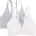 Fruit of the Loom Women's Wirefree Bralette, 38D, Heather Grey/White, 2 pack