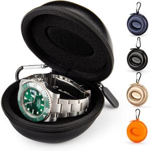 HELMDY Single Watch Travel Case: Portable Watch Box Organizer Travel Watch Case 1 Slot for Men & Women - Fits all Wristwatches & Smart Watches up to 50mm (Black）