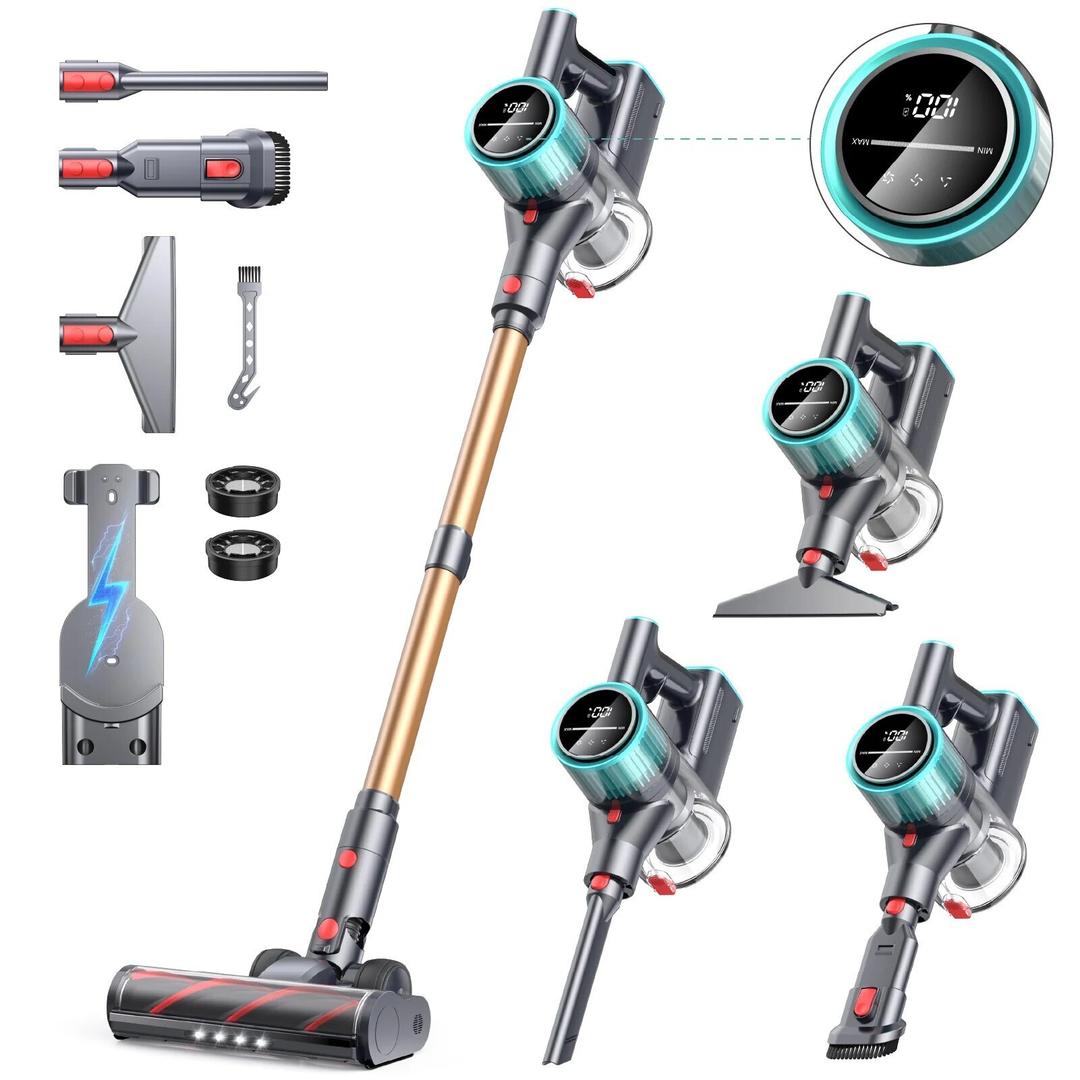 Cordless Vacuum Cleaner, 40KPA/40Mins, LED Display, Lightweight Stick Vacuum with Powerful Suction, Self-Standing, Green Light, Rechargeable Vacuum Cleaners for Home Pet Hair Carpet Hard Floors