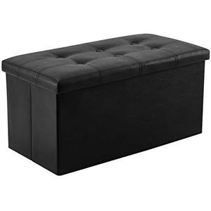 YOUDENOVA 30 inches Folding Storage Ottoman, 85L Storage Ottoman Bench for Living Bedroom and Hallway, Faux Leather Black Footrest with Foam Padded Seat, Support 350lbs
