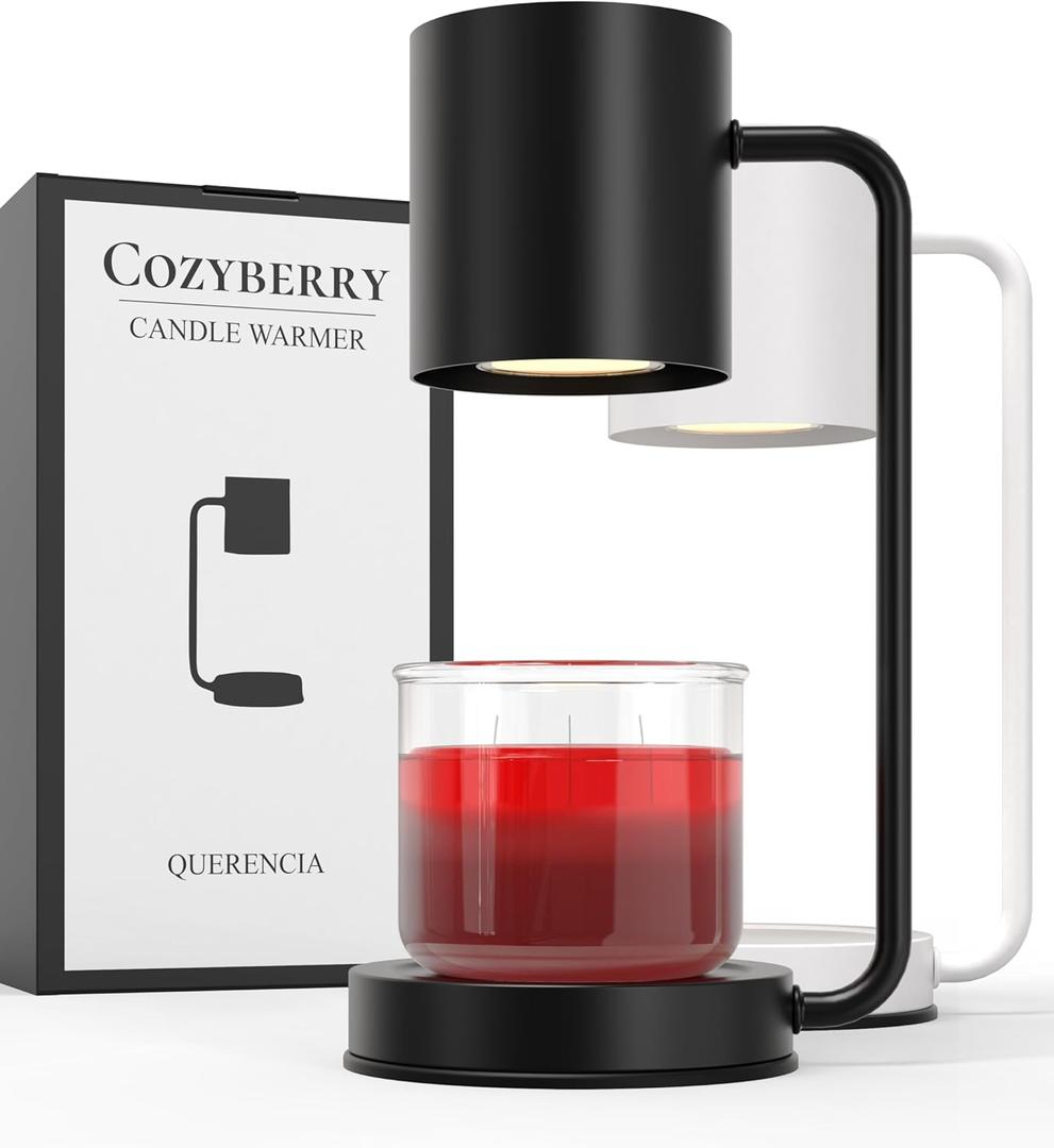 Cozyberry Querencia Candle Warmer Lamp, 1-, 2-, 4-Hour Timer, 2 x Bulbs Included, Compatible with All Candles, Candle Lamp, 110-120V, Dimmable Candle Melter, Small & Large Size Jar Candles (Black)