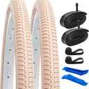 YUNSCM 2-PCS 26x1 3/8 (37-590) Pink Bike Tires and 26x1 3/8" Heavy Duty Bike Tubes Schrader Valve with 2 Rim Strips Compatible with Road Bike 26 x 1 3/8 26x1 3-8 Bicycle Tires and Tubes (Y-1212)