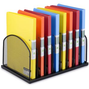 Huron 8-Slot Vertical File Binder Organizer Storage, Black Steel Mesh